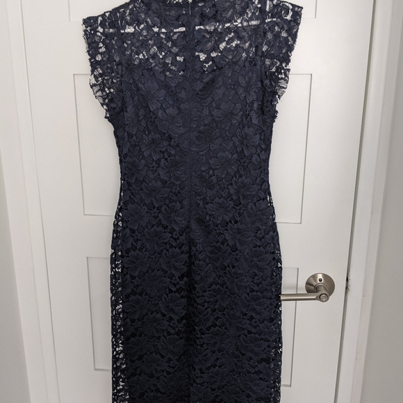 Formal Navy Lace Midi Dress - Picture 5 of 8